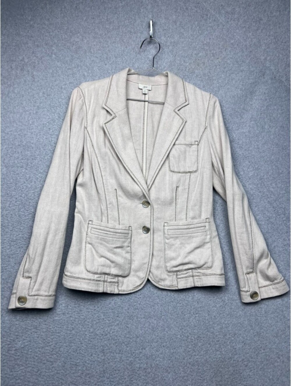 J Jill Herringbone Linen Cotton Blazer Jacket 6 Beige Coastal Grandma Neutral